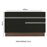 Bajo Mesada de Bacha de acero inoxidable 120cm 1 Puerta 2 Cajones Marrón/Negro (Sin Tapa y Sin Bacha de acero inoxidable) Glamy