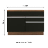 Bajo Mesada de Bacha de acero inoxidable 120cm 1 Puerta 2 Cajones Marrón/Negro (Con Tapa) Glamy