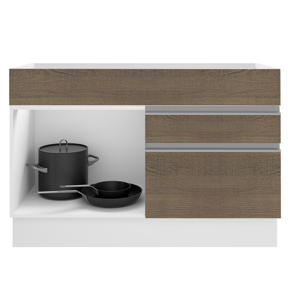 Bajo Mesada para Bacha 120 cm 1 Puerta y 2 Cajones (Sin Tapa ni Bacha) Glamy Blanco/Marrón