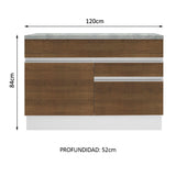 Bajo Mesada para Bacha 120 cm 1 Puerta y 2 Cajones (Con Tapa) Glamy Blanco/Marrón