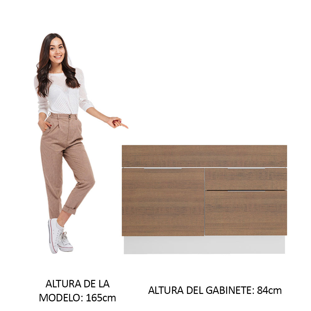 Bajo Mesada para Bacha 120 cm 1 Puerta e 2 Cajones (Sin Mesada y Bacha) Blanco/Marrón Stella Madesa