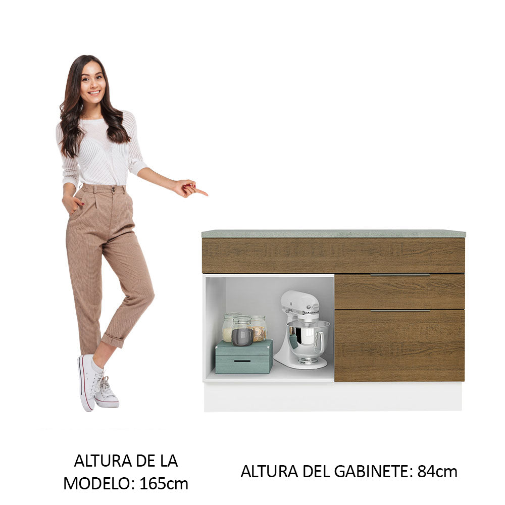 Bajo Mesada Cocina 120 cm 1 Puertas e 2 Cajones (Con Mesada) Blanco/Marrón Stella Madesa