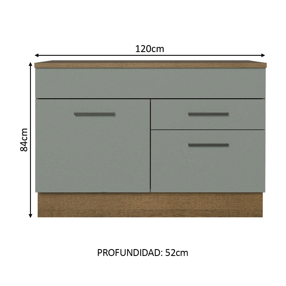 Bajo Mesada Cocina 120 cm con 1 Puerta y 2 cajones (Con Mesada) Marrón/Gris Agata Madesa