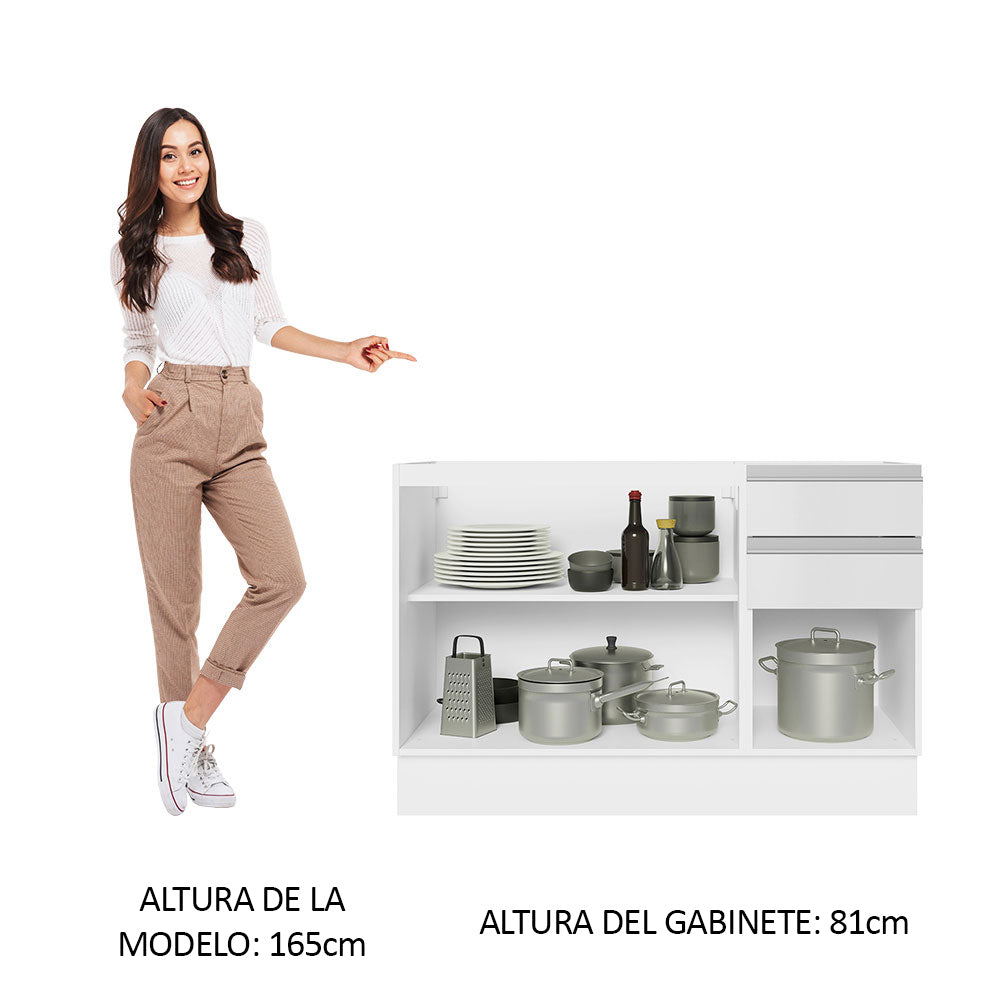 Bajo Mesada para Bacha 100% MDF 120 cm 3 Puertas e 2 Cajones Frentes Blanco Brillante Acordes Madesa