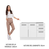 Bajo Mesada para Bacha 120 cm 3 Cajones 2 Puertas (Sin Mesada y Bacha) Blanco Agata Madesa