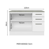 Bajo Mesada Cocina 120 cm 2 Puertas 3 Cajones (Con Mesada) Blanco Agata Madesa