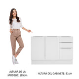 Bajo Mesada 120 cm 3 Cajones 2 Puertas Stella Blanco