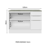 Bajo Mesada Cocina 120 cm 3 Cajones 2 Puertas (Con Mesada) Blanco Stella Madesa