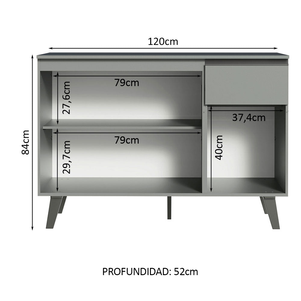 Bajo Mesada 120 cm 3 Puertas 1 Cajón con Patas Gris Nice Madesa