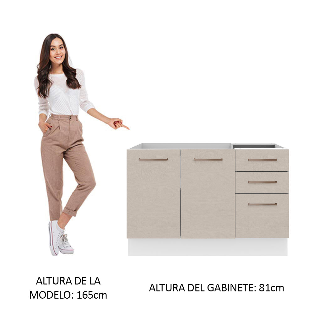 Bajo Mesada para Bacha 120 cm 2 Puertas 3 Cajones (Sin Mesada y Bacha) Blanco/Crema Agata Madesa