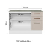 Bajo Mesada para Bacha 120 cm 2 Puertas y 3 Cajones (Con Tapa) Blanco/Crema Agata