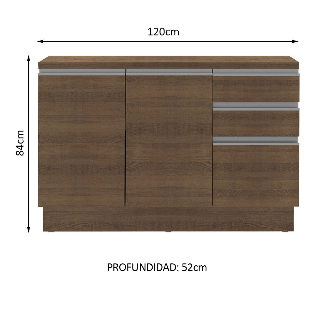 Bajo Mesada para Bacha 120 cm 2 Puertas y 3 Cajones (Con Tapa) Glamy Marrón