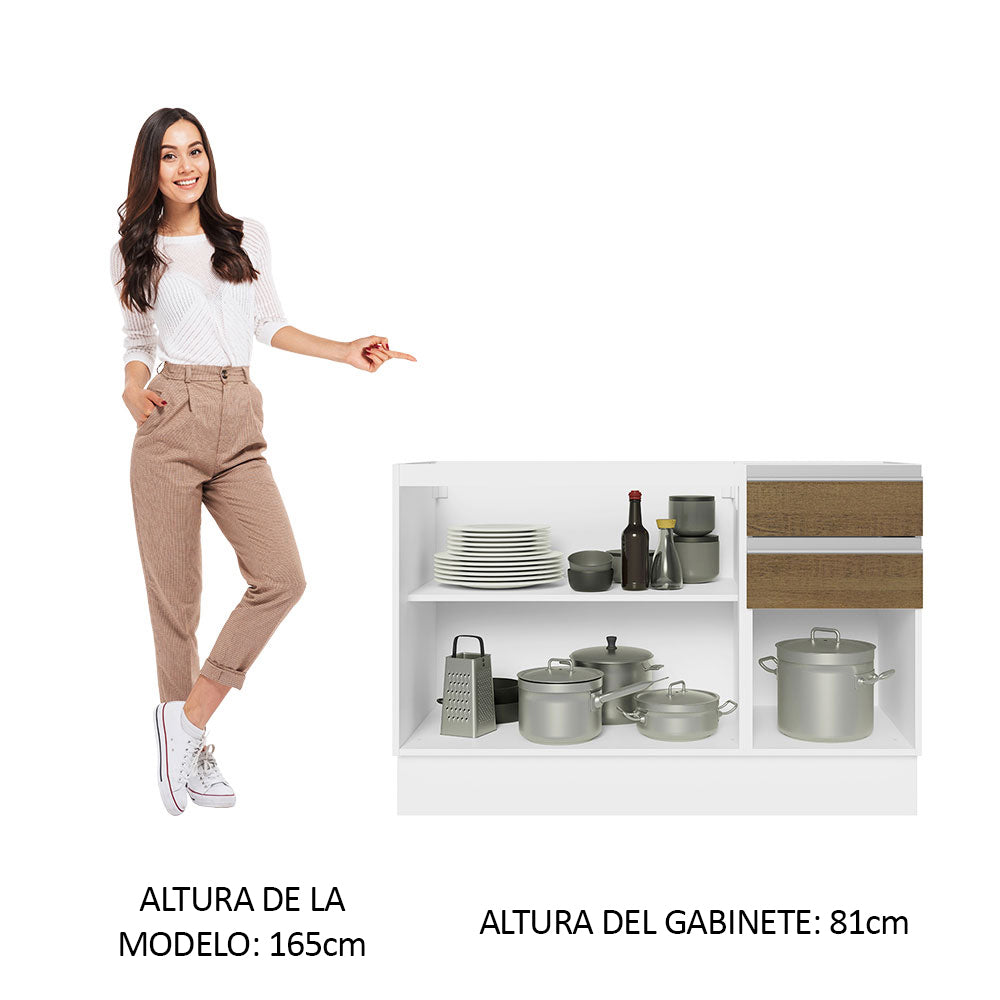 Bajo Mesada para Bacha 100% MDF 120 cm 3 Puertas e 2 Cajones Blanco/Marrón Acordes Madesa
