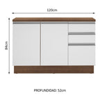Bajo Mesada 120 x 52 cm 2 Puertas 3 Cajones Marrón/Blanco Glamy Madesa