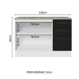 Bajo Mesada Cocina 120 cm 3 Cajones 2 Puertas (Con Mesada) Blanco/Negro Agata Madesa