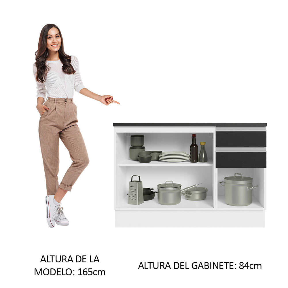 Bajo Mesada Cocina 100% MDF 120 cm 3 Puertas e 2 Cajones Blanco/Negro Acordes Madesa