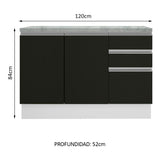 Bajo Mesada para Bacha 120 cm 2 Puertas 3 Cajones (Con Tapa) Glamy Blanco/Negro