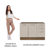 Bajo Mesada para Bacha 120 cm 2 Puertas 3 Cajones (Sin Mesada y Bacha) Marrón/Crema Agata Madesa