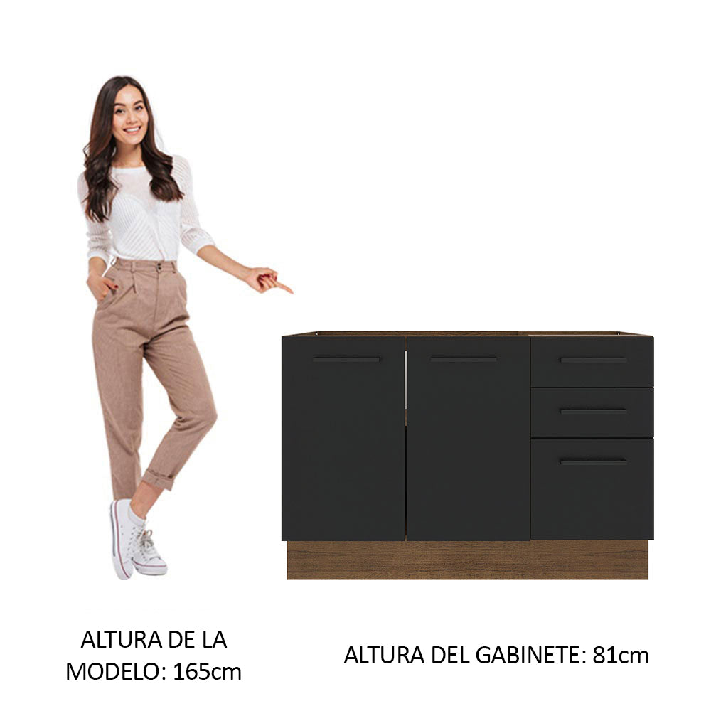 Bajo Mesada para Bacha 120 cm 3 Cajones 2 Puertas (Sin Mesada y Bacha) Marrón/Negro Agata Madesa
