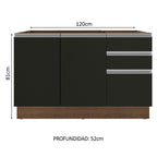 Bajo Mesada 120 x 52 cm 2 Puertas 3 Cajones Sin Mesada Marrón/Negro Glamy Madesa