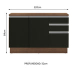 Bajo Mesada 120 x 52 cm 2 Puertas 3 Cajones Marrón/Negro Glamy Madesa