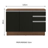 Bajo Mesada para Bacha 120 cm 2 Puertas 3 Cajones (Con Tapa) Glamy Marrón/Negro