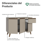 Bajo Mesada 120 cm 3 Puertas 1 Cajón con Patas Crema Nice Madesa