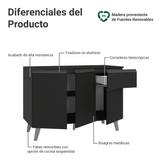 Bajo Mesada de Cocina 120 cm 3 Puertas 1 Cajón con Patas Negro Nice Madesa