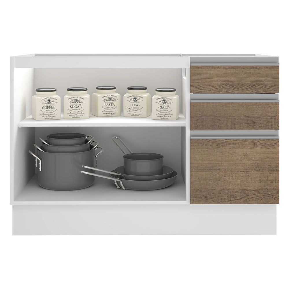 Bajo Mesada Bacha Glamy 120 cm 2 Puertas y 3 Cajones (Sin Tapa ni Bacha) Glamy Blanco/Marrón