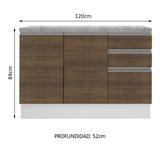 Bajo Mesada para Bacha Glamy 120 cm 2 Puertas y 3 Cajones (Con Tapa) Glamy Blanco/Marrón