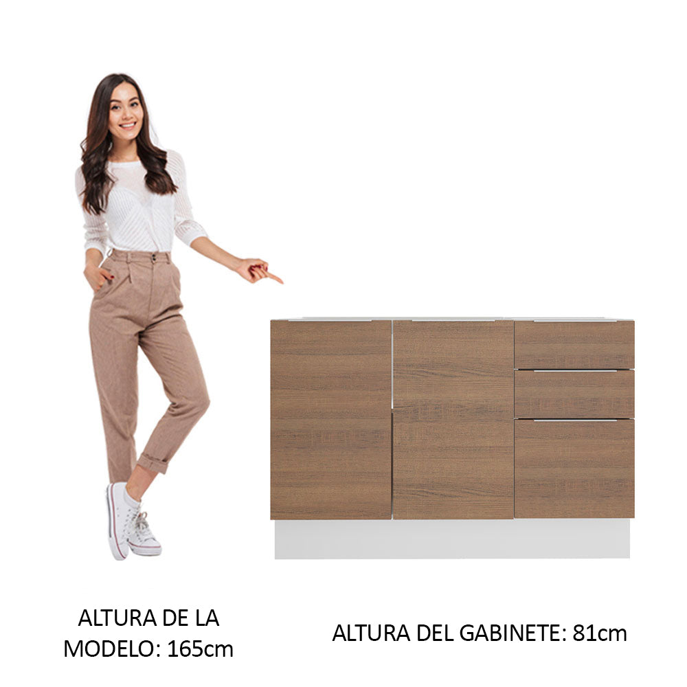 Bajo Mesada 120 cm 3 Cajones 2 Puertas Stella Blanco/Marrón