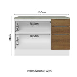 Bajo Mesada Cocina 120 cm 2 Puertas e 3 Cajones (Con Mesada) Blanco/Marrón Stella Madesa