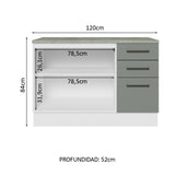 Bajo Mesada Cocina 120 cm 3 Cajones 2 Puertas (Con Mesada) Blanco/Gris Agata Madesa