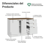 Bajo Mesada de Cocina 120 cm 2 Puertas 3 Cajones Blanco Mesada Marrón Vik Madesa