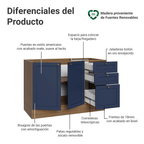 Bajo Mesada 120 x 52 cm 2 Puertas 3 Cajones Sin Mesada Marrón/Azul Vik Madesa