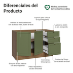 Bajo Mesada 120 x 52 cm 2 Puertas 3 Cajones Sin Mesada Marrón/Verde Vik Madesa