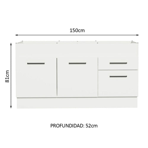Bajo Mesada 150 cm 2 Puertas 2 Cajones Sin Mesada Blanco Agata Madesa
