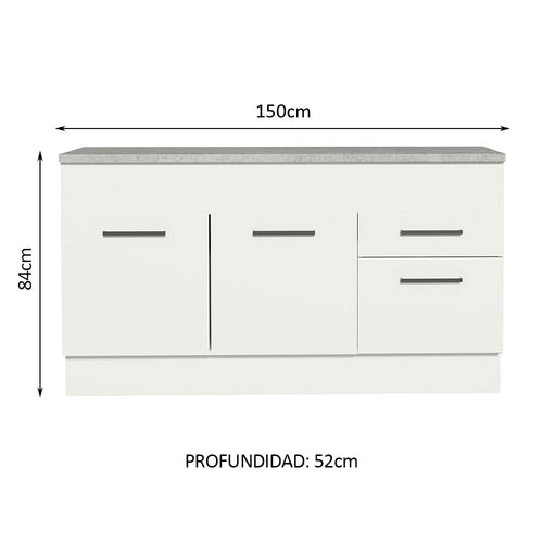 Bajo Mesada 150 cm 2 Puertas 2 Cajones Blanco Agata Madesa