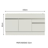Bajo Mesada para Bacha 150 cm 2 Puertas y 2 Cajones (Sin Mesada) Glamy Blanco