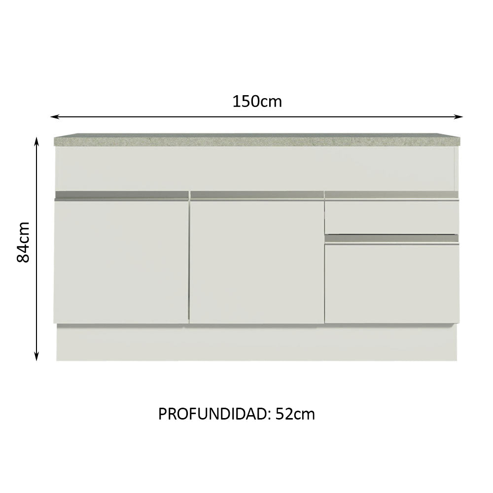 Bajo Mesada 2 Puertas 2 Cajones 150cm (Con Tapa) Blanco Glamy
