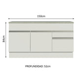 Bajo Mesada 2 Puertas 2 Cajones 150cm (Con Tapa) Blanco Glamy