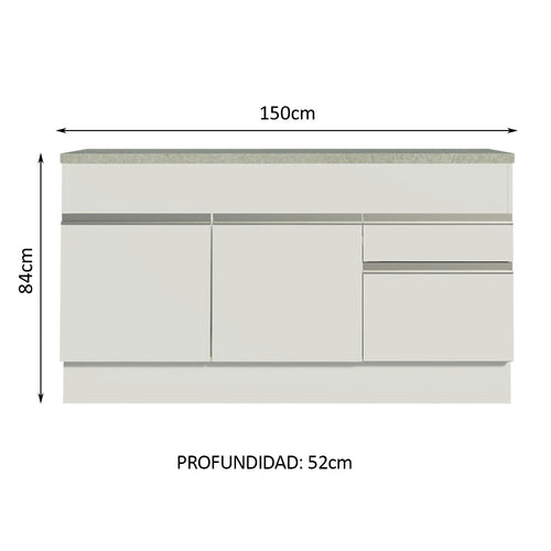 Bajo Mesada 150 cm 2 Puertas 2 Cajones Blanco Glamy Madesa