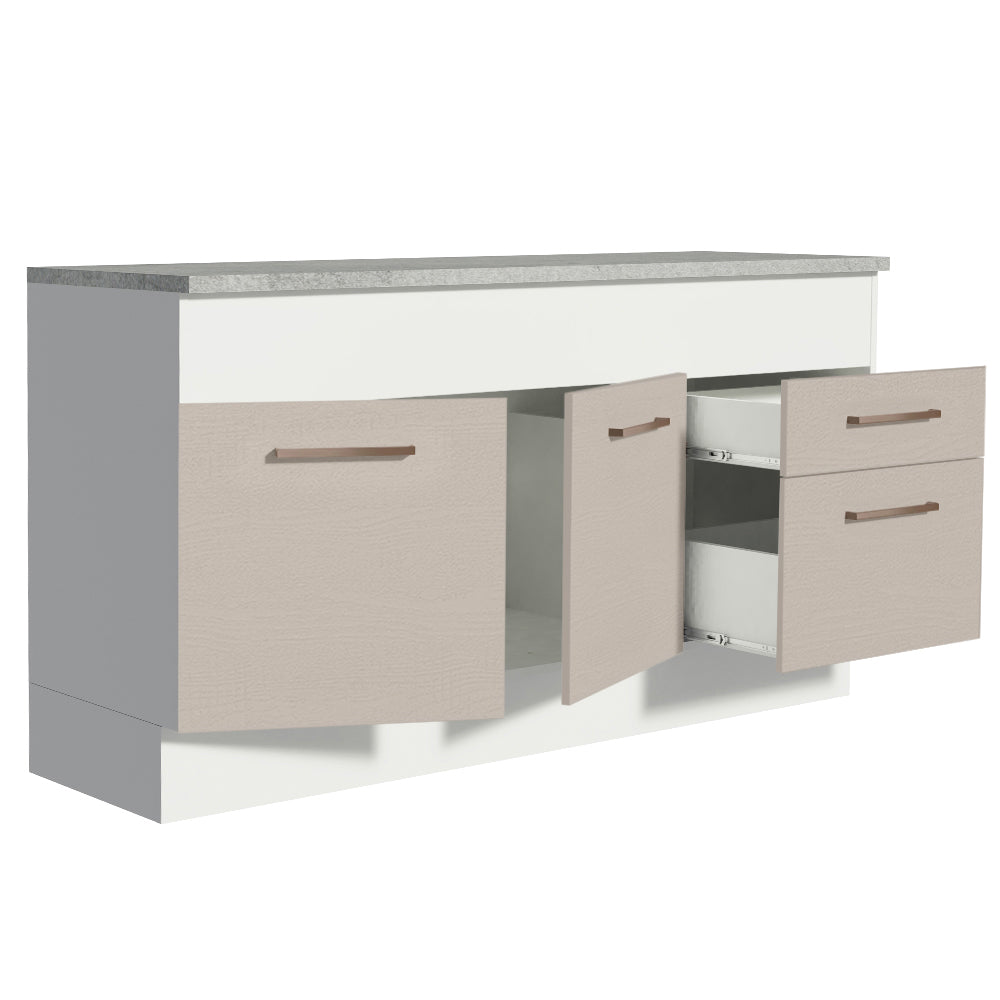 Bajo Mesada para Bacha 150 cm 2 Puertas y 2 Cajones (Con Tapa) Blanco/Crema Agata