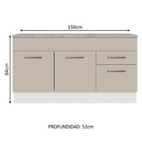 Bajo mesada Madesa Agata 150 Cm 2 Puertas 2 Cajones