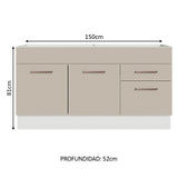 Bajo mesada Madesa Agata 150 Cm 2 Puertas 2 Cajones