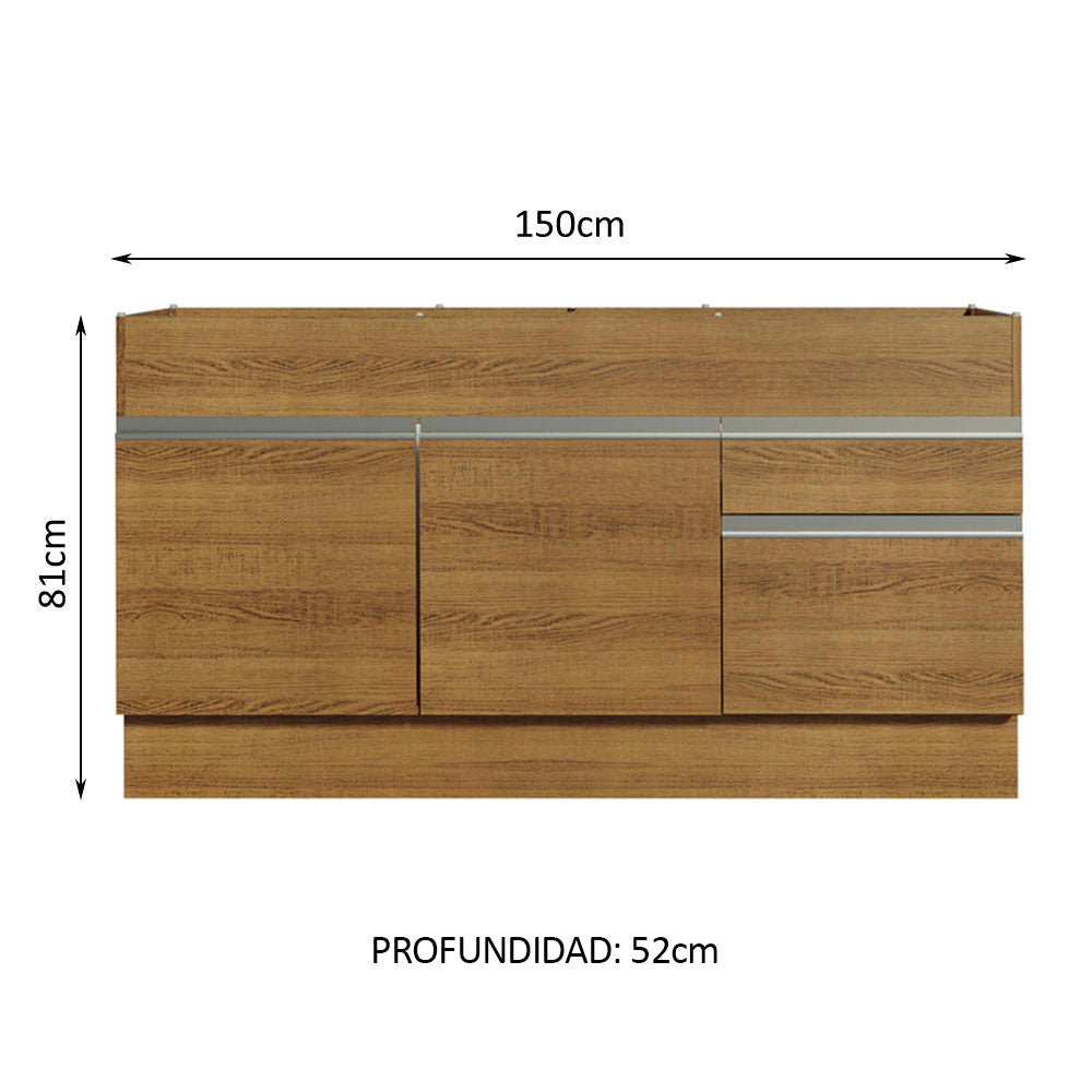 Bajo Mesada para Bacha 150 cm 2 Puertas y 2 Cajones (Sin Tapa Ni Bacha) Glamy Marrón