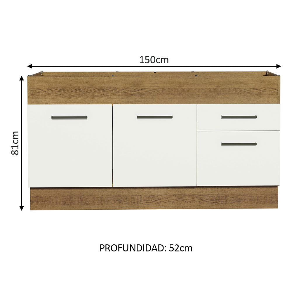 Bajo Mesada para Bacha Agata 150 cm 2 Puertas y 2 Cajones (Sin Tapa Ni Bacha) Marrón/Blanco