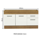 Bajo Mesada para Bacha Agata 150 cm 2 Puertas y 2 Cajones (Sin Tapa Ni Bacha) Marrón/Blanco