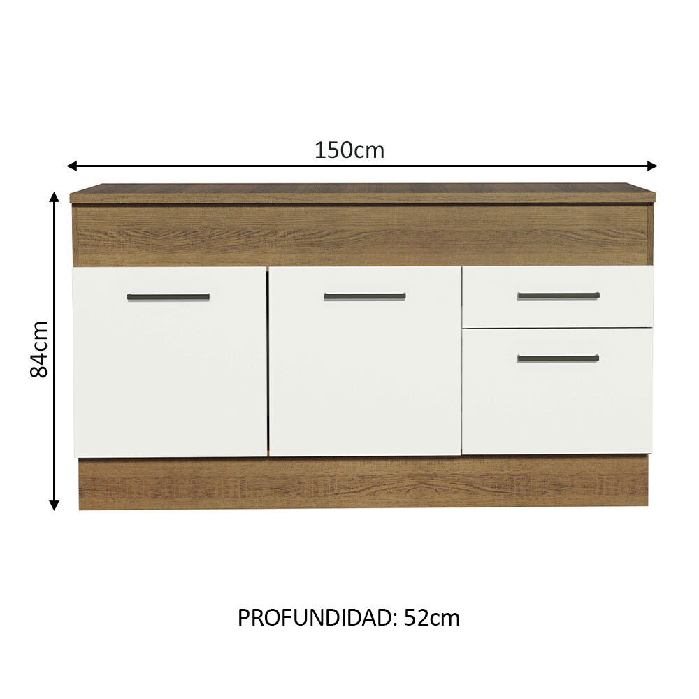 Bajo Mesada de 150 cm con 2 puertas y 2 cajones (con mesada) Agata Marrón/Blanco