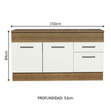 Bajo Mesada de 150 cm con 2 puertas y 2 cajones (con mesada) Agata Marrón/Blanco